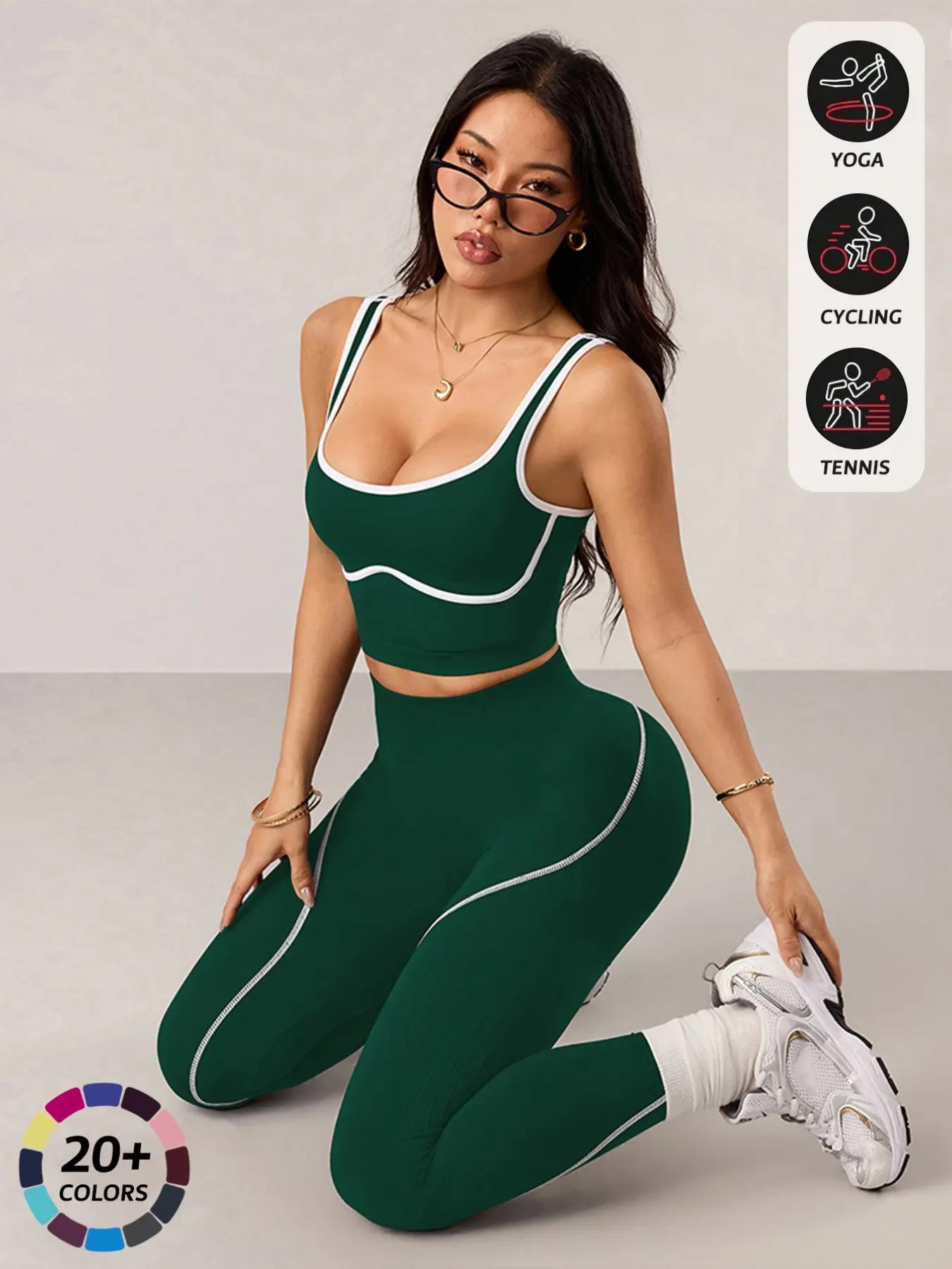 Elevate Your Workout with Our Women's 2-Piece Sportswear Set - Stylish Sports Vest and High-Waisted Tight Pants for Ultimate Comfort and Performance