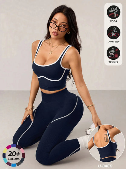 Elevate Your Workout with Our Women's 2-Piece Sportswear Set - Stylish Sports Vest and High-Waisted Tight Pants for Ultimate Comfort and Performance