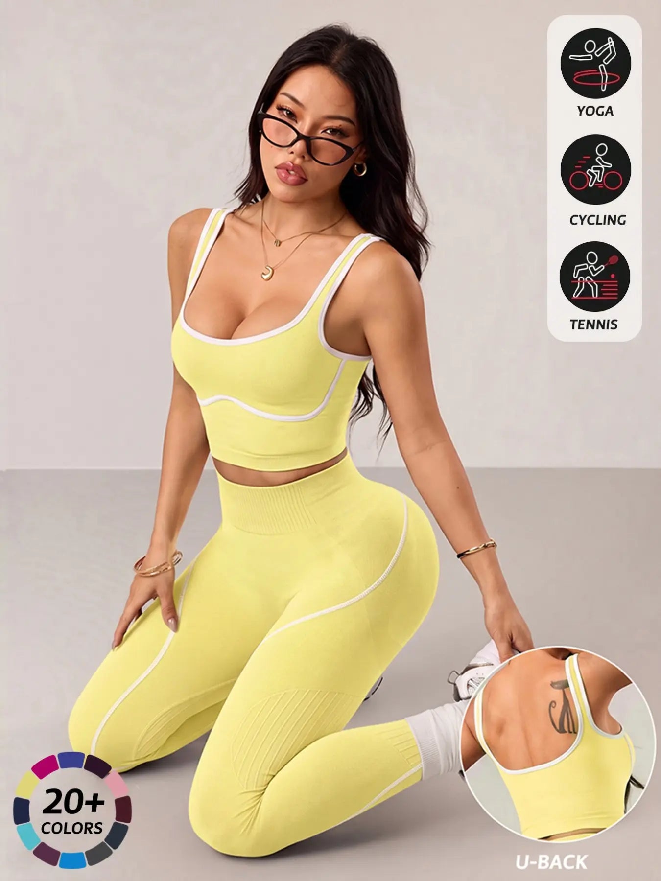 Elevate Your Workout with Our Women's 2-Piece Sportswear Set - Stylish Sports Vest and High-Waisted Tight Pants for Ultimate Comfort and Performance