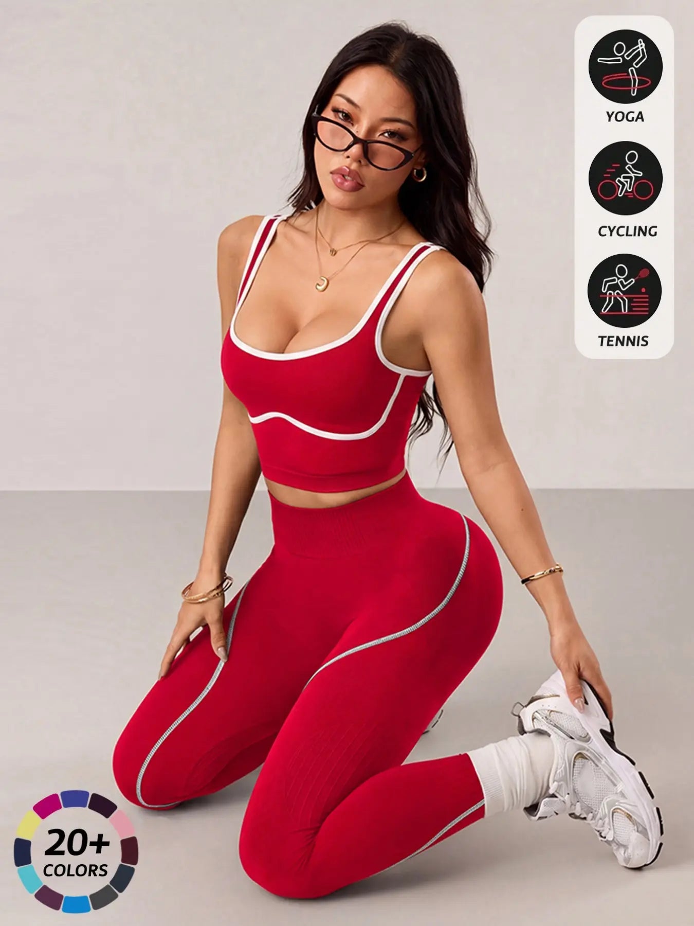 Elevate Your Workout with Our Women's 2-Piece Sportswear Set - Stylish Sports Vest and High-Waisted Tight Pants for Ultimate Comfort and Performance