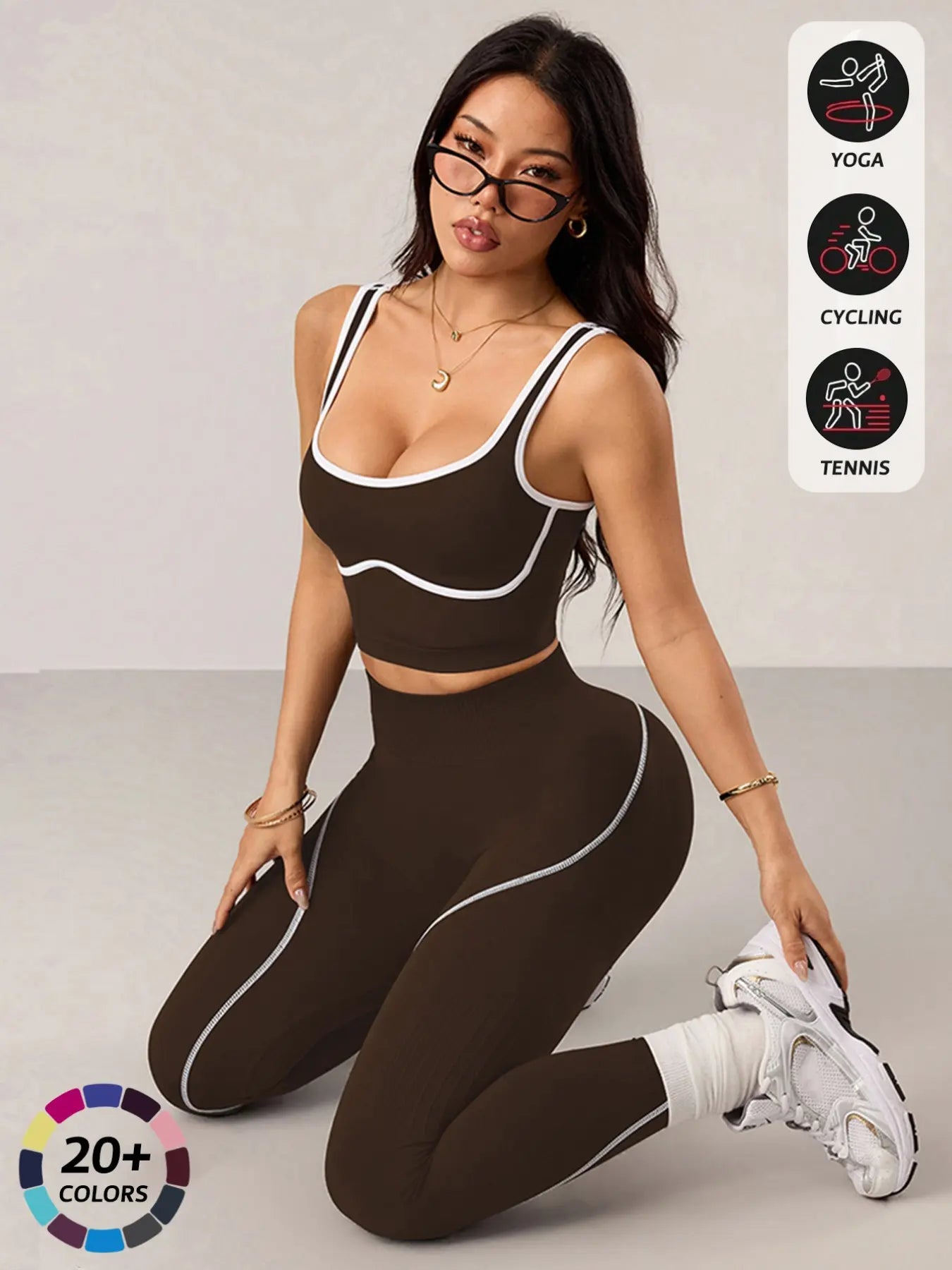 Elevate Your Workout with Our Women's 2-Piece Sportswear Set - Stylish Sports Vest and High-Waisted Tight Pants for Ultimate Comfort and Performance