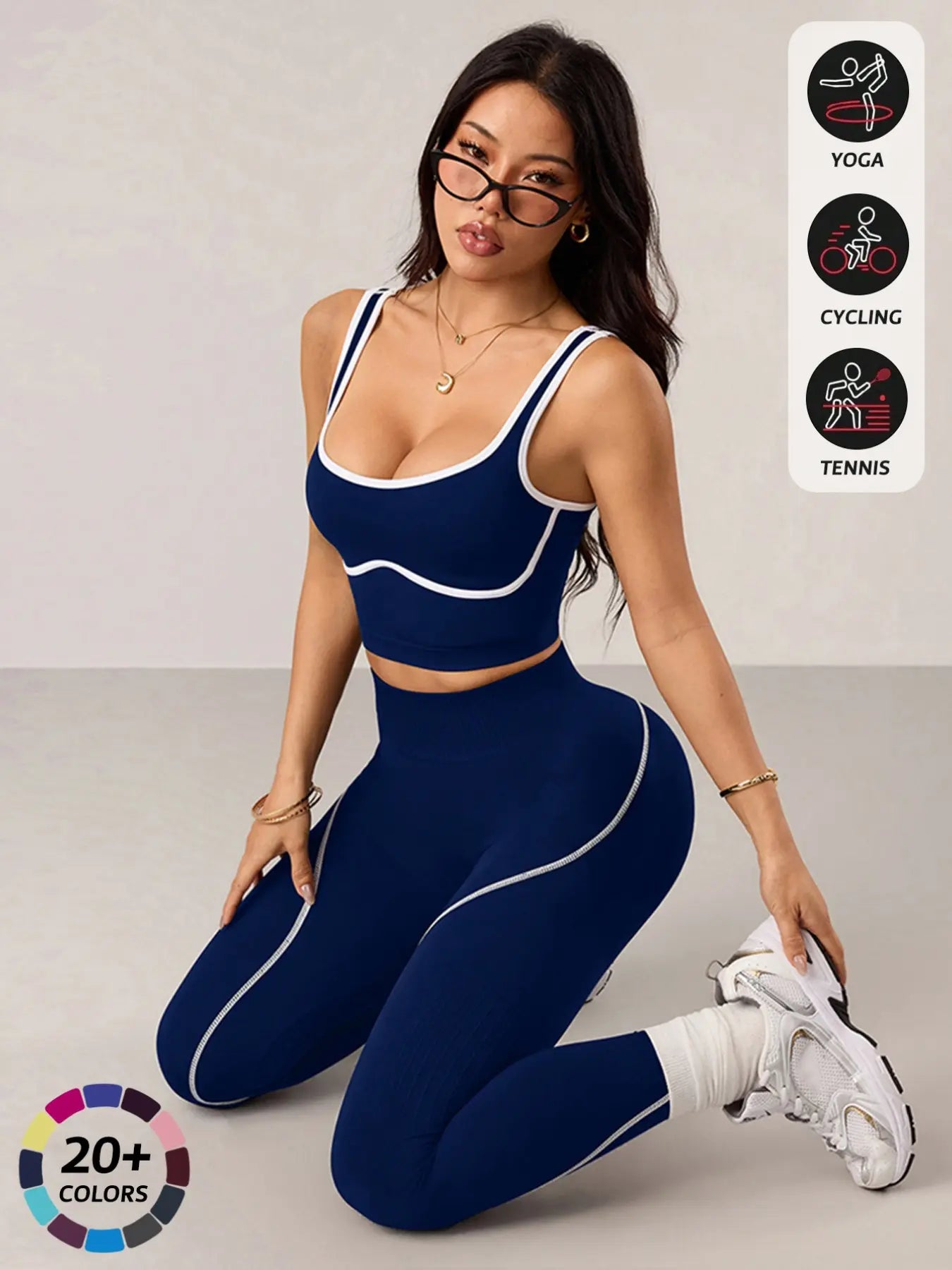 Elevate Your Workout with Our Women's 2-Piece Sportswear Set - Stylish Sports Vest and High-Waisted Tight Pants for Ultimate Comfort and Performance