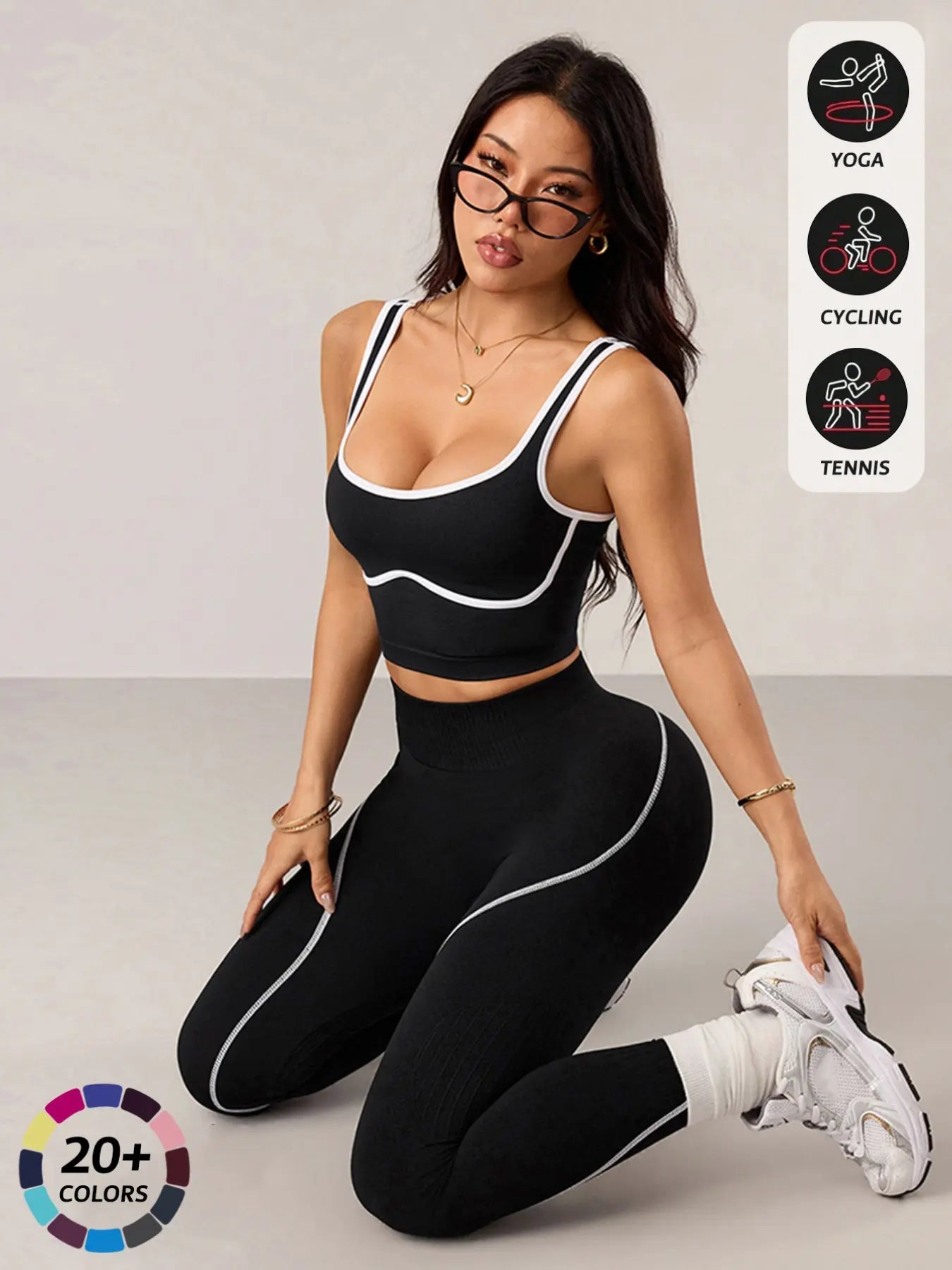 Elevate Your Workout with Our Women's 2-Piece Sportswear Set - Stylish Sports Vest and High-Waisted Tight Pants for Ultimate Comfort and Performance
